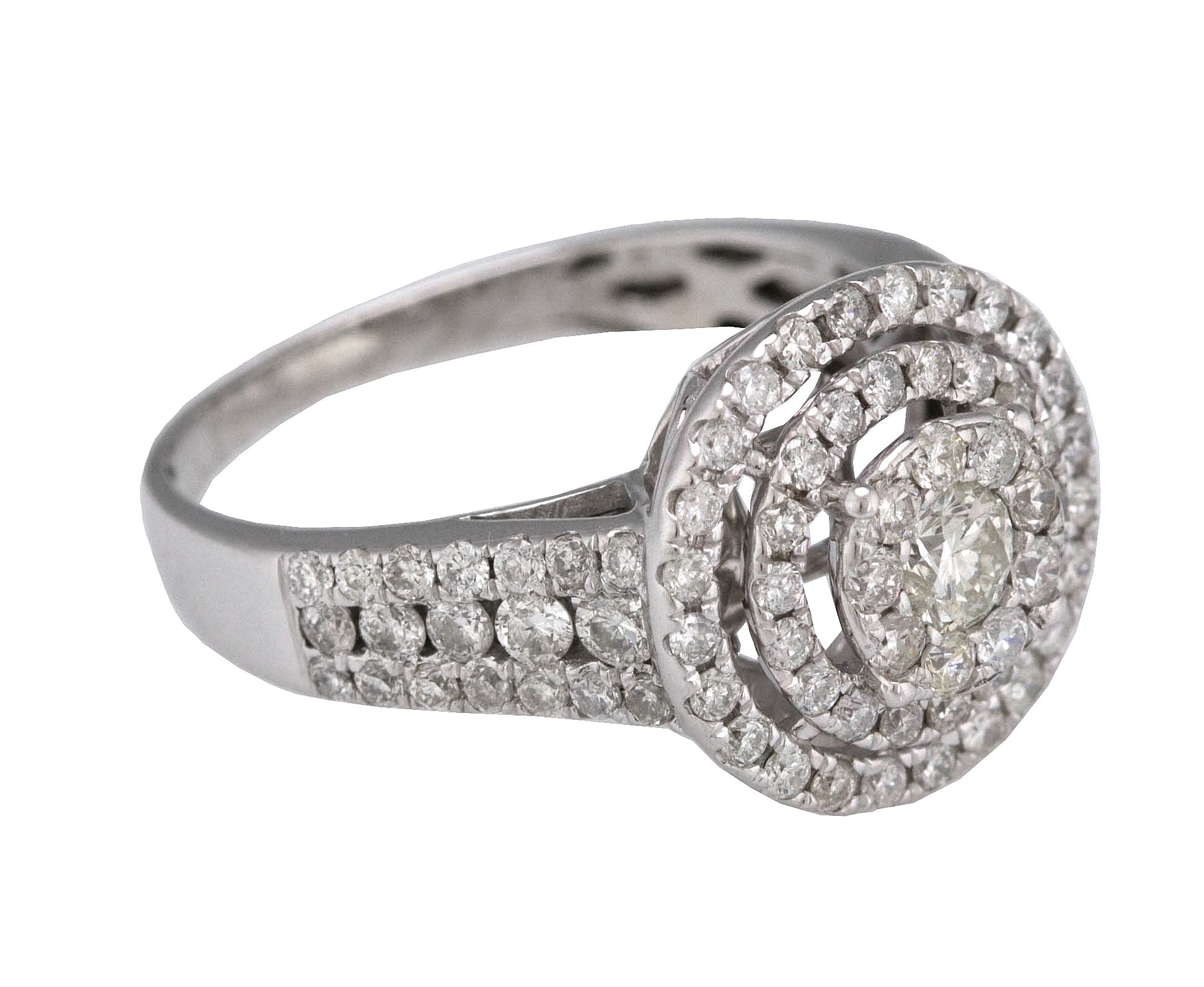 Ladies Modern 14K White Gold 1.09ctw Diamond Halo Invisible Set Engagement Ring
