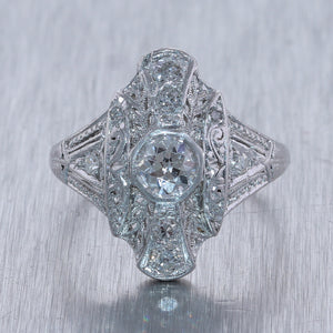 1930's Antique Art Deco 18k White Gold 0.78ctw Diamond Cluster Ring