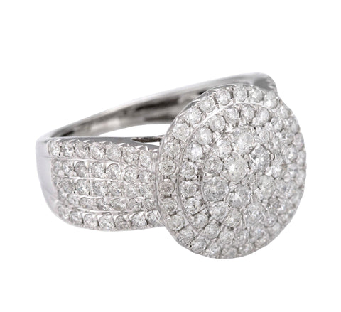 Ladies Modern 14k White Gold 1.57ctw Diamond Halo Cluster Engagement Ring