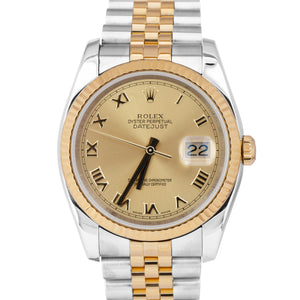 Rolex DateJust 36mm Champagne 18K Yellow Gold Two-Tone Jubilee Watch 116233