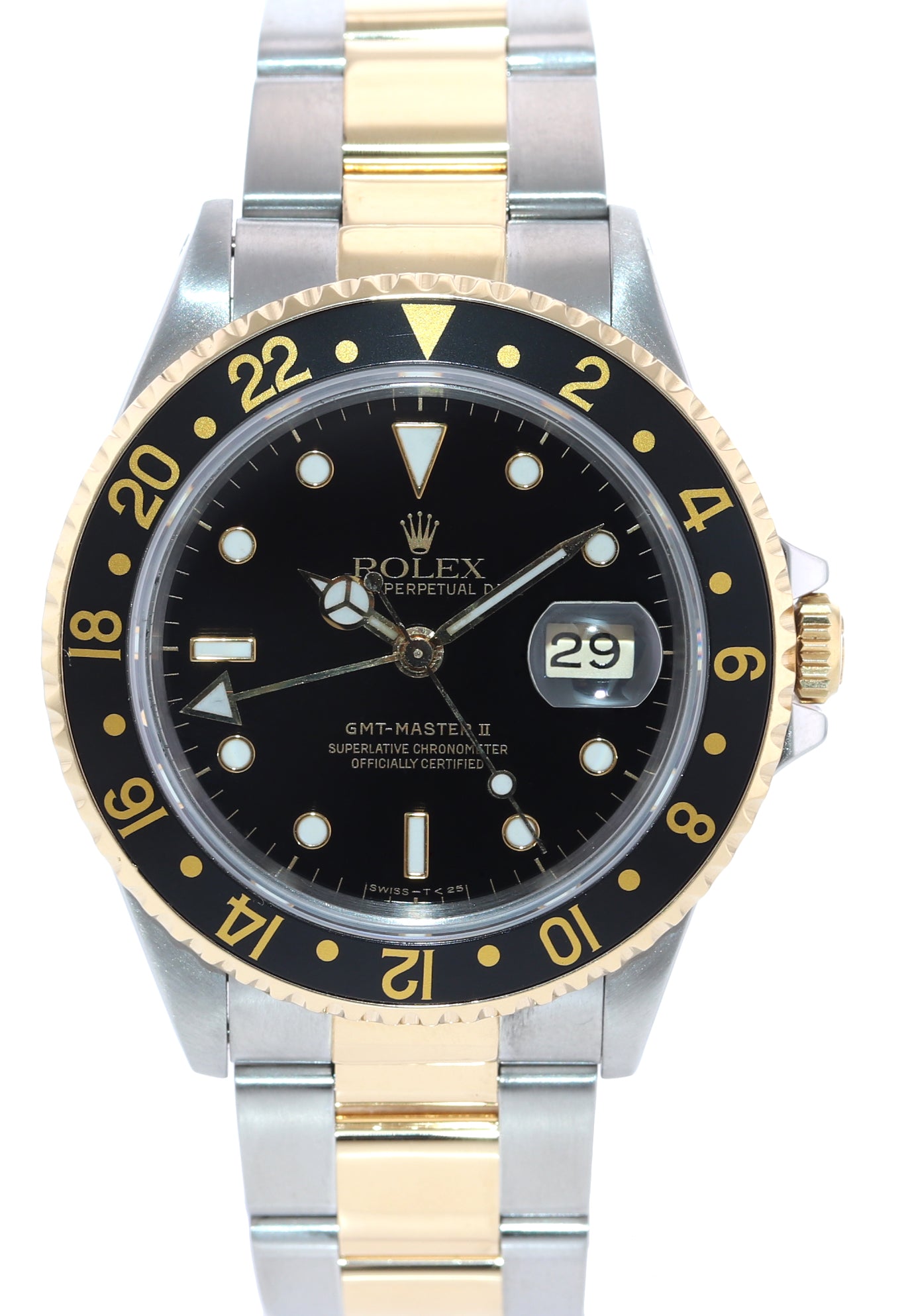 Papers Rolex GMT-Master II 16713 Two-Tone Gold Steel Date Black 40mm Watch