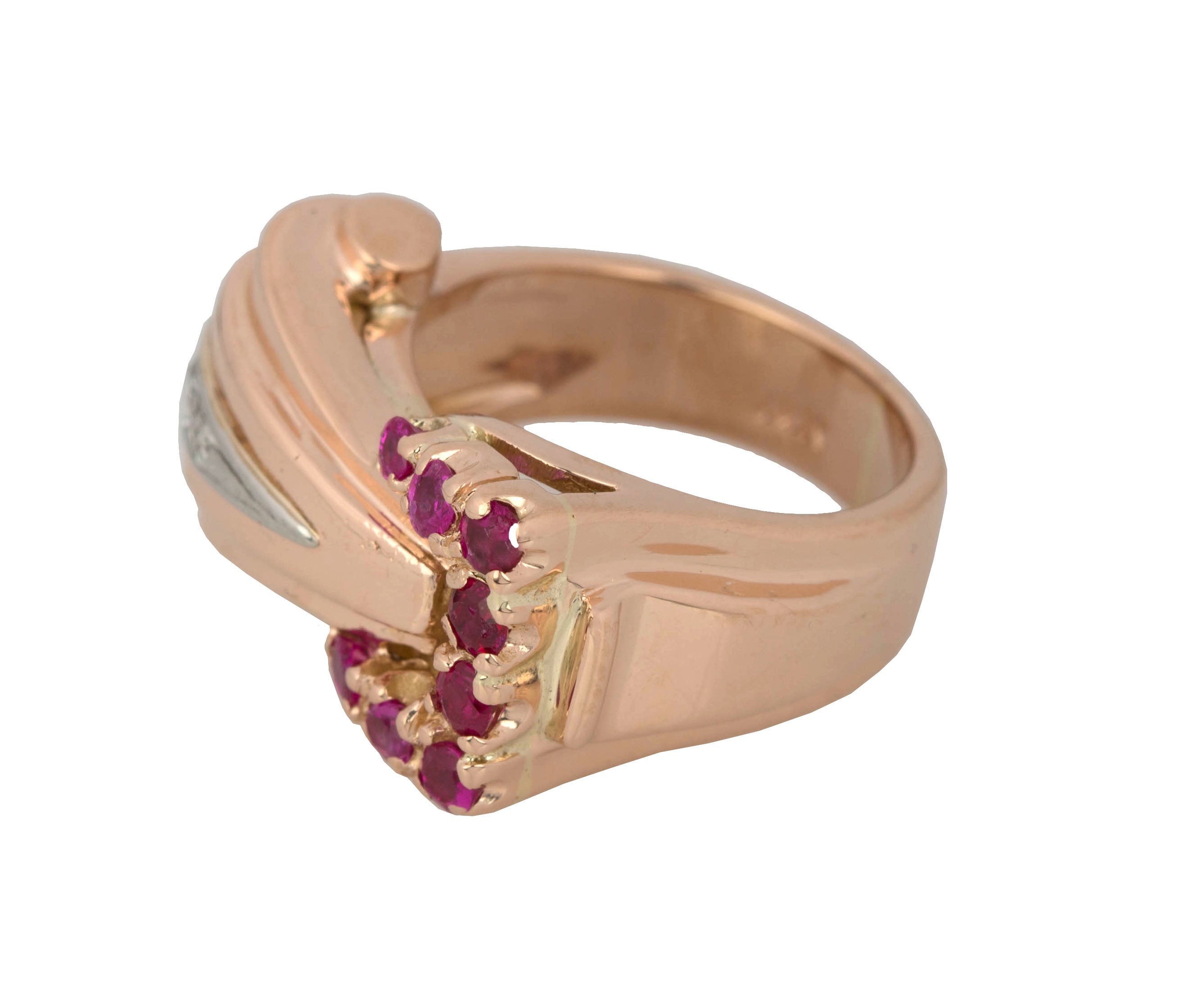 Women's Modernist Estate 14K Rose Gold 0.25ctw Ruby Diamond Cocktail Ring