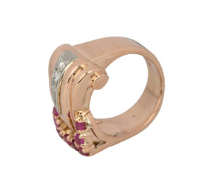 Women's Modernist Estate 14K Rose Gold 0.25ctw Ruby Diamond Cocktail Ring