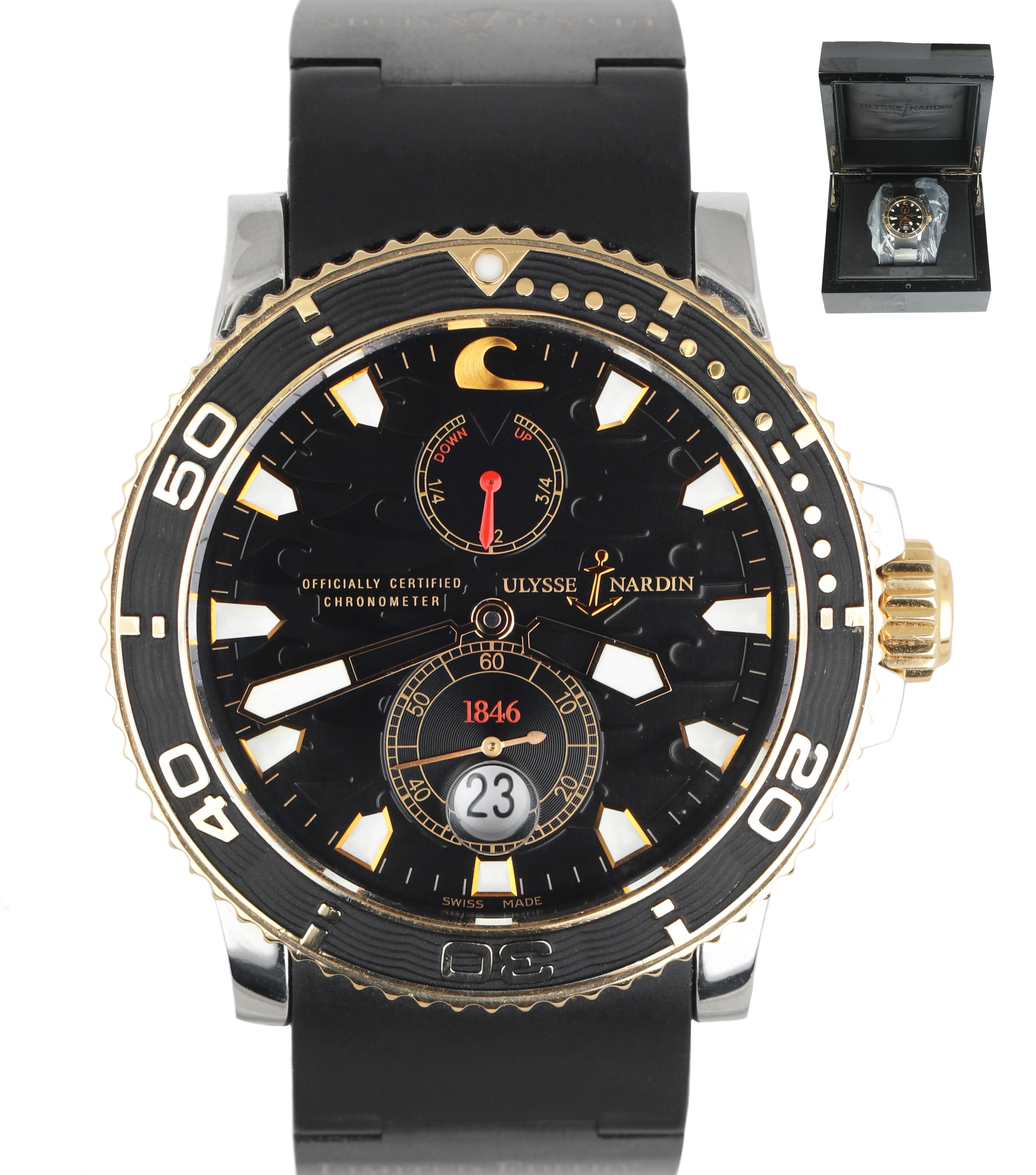 RARE Ulysse Nardin Maxi Marine Two-Tone Diver 18K Gold Stainless 42.7mm 263-33