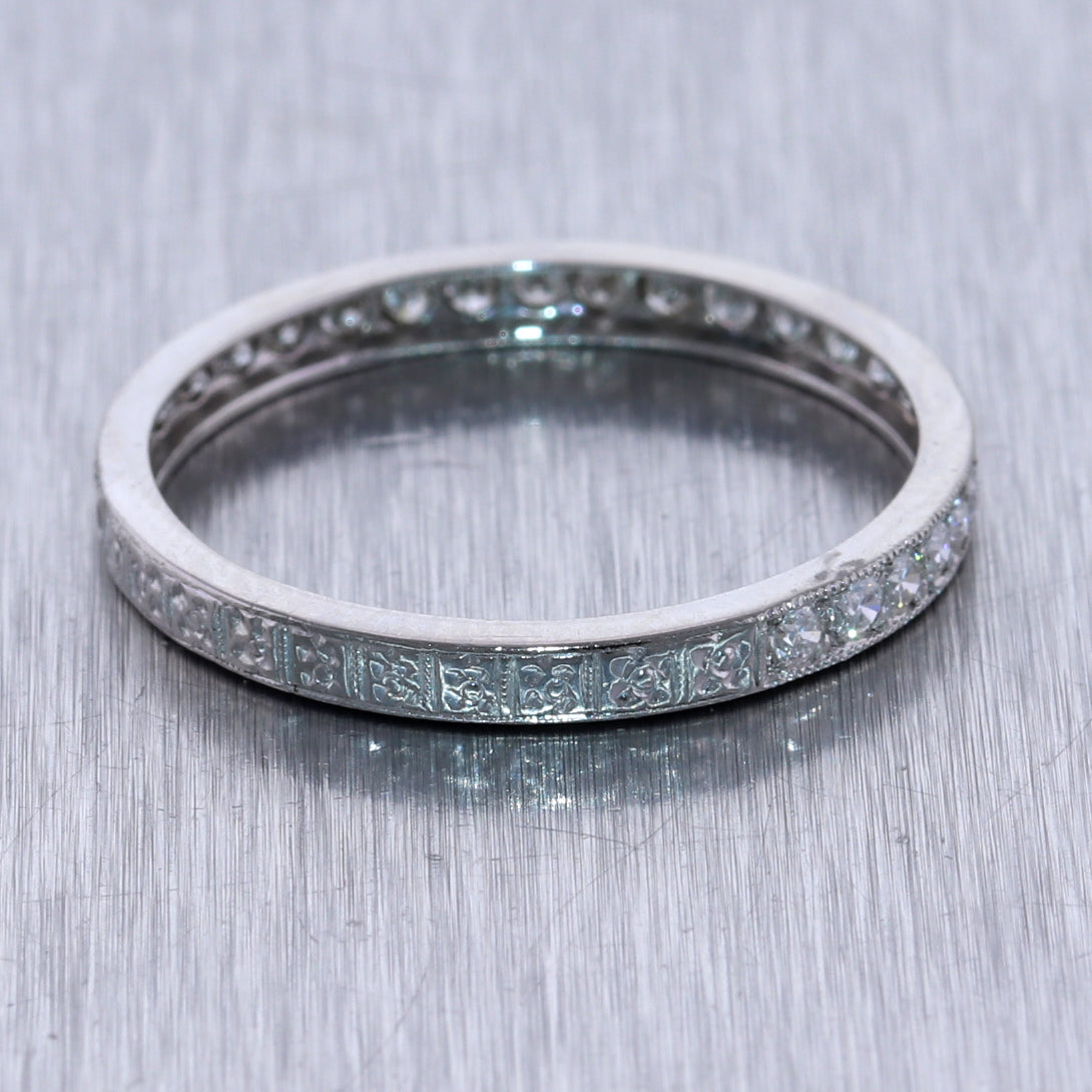 1920's Antique Art Deco Platinum 0.50ctw Diamond Wedding Band Ring