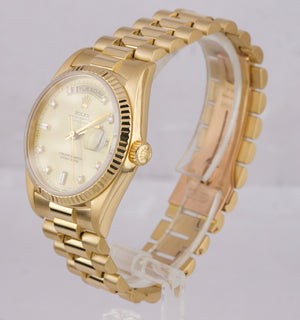 1999 FULL SET Rolex Diamond Day-Date President 36mm 18K Yellow Gold Watch 18238
