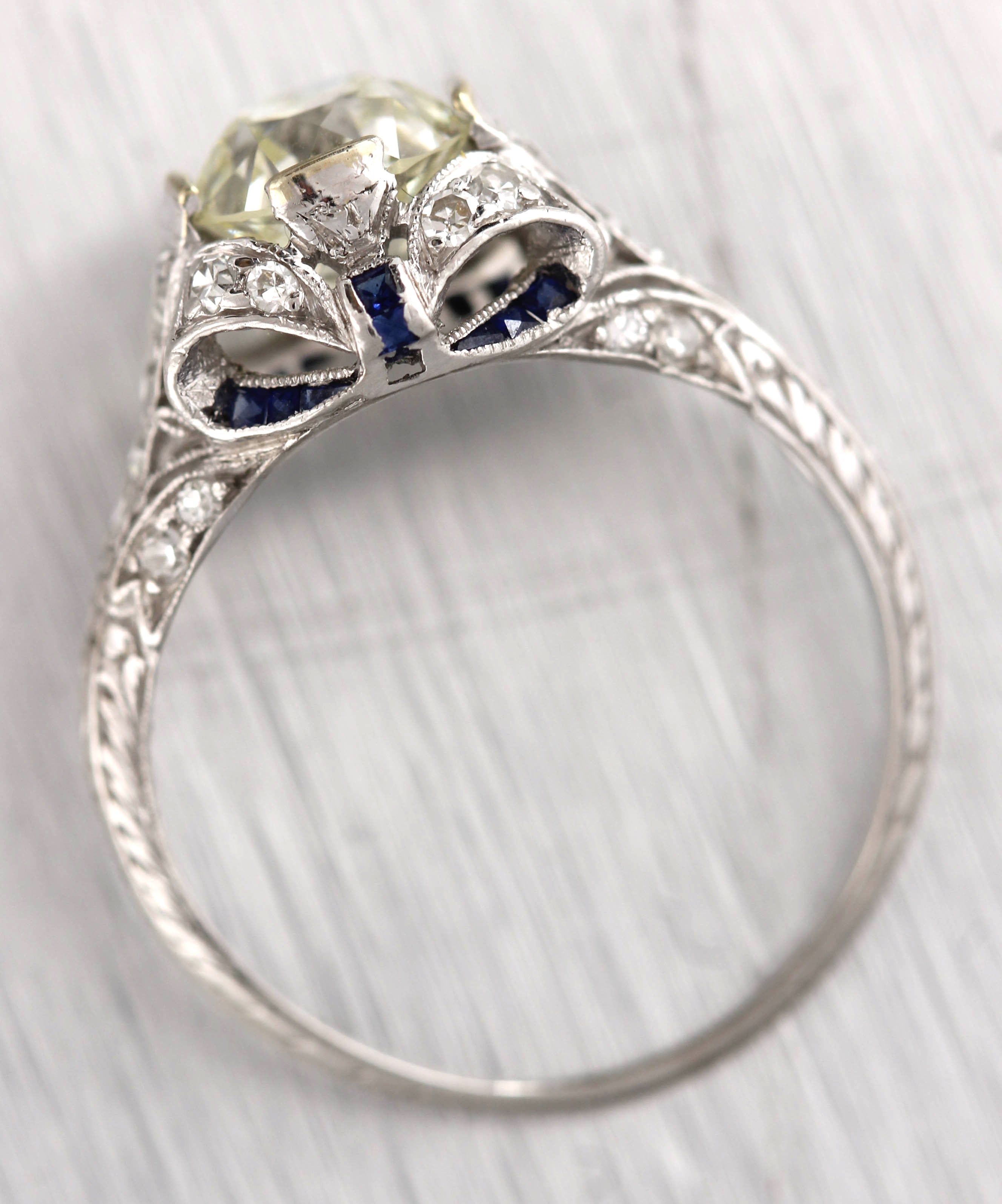 Ladies Antique Art Deco Platinum 2.12ctw Diamond Sapphire Engagement Ring EGL