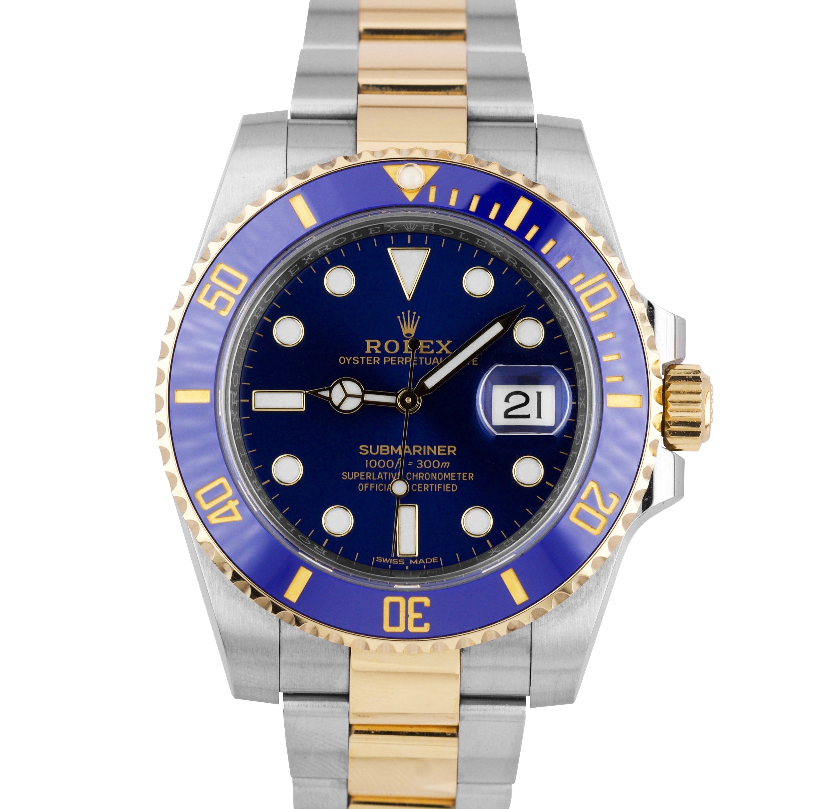 2017 Sunburst Rolex Submariner Ceramic 116613 LB Two-Tone Gold Blue Dive Watch
