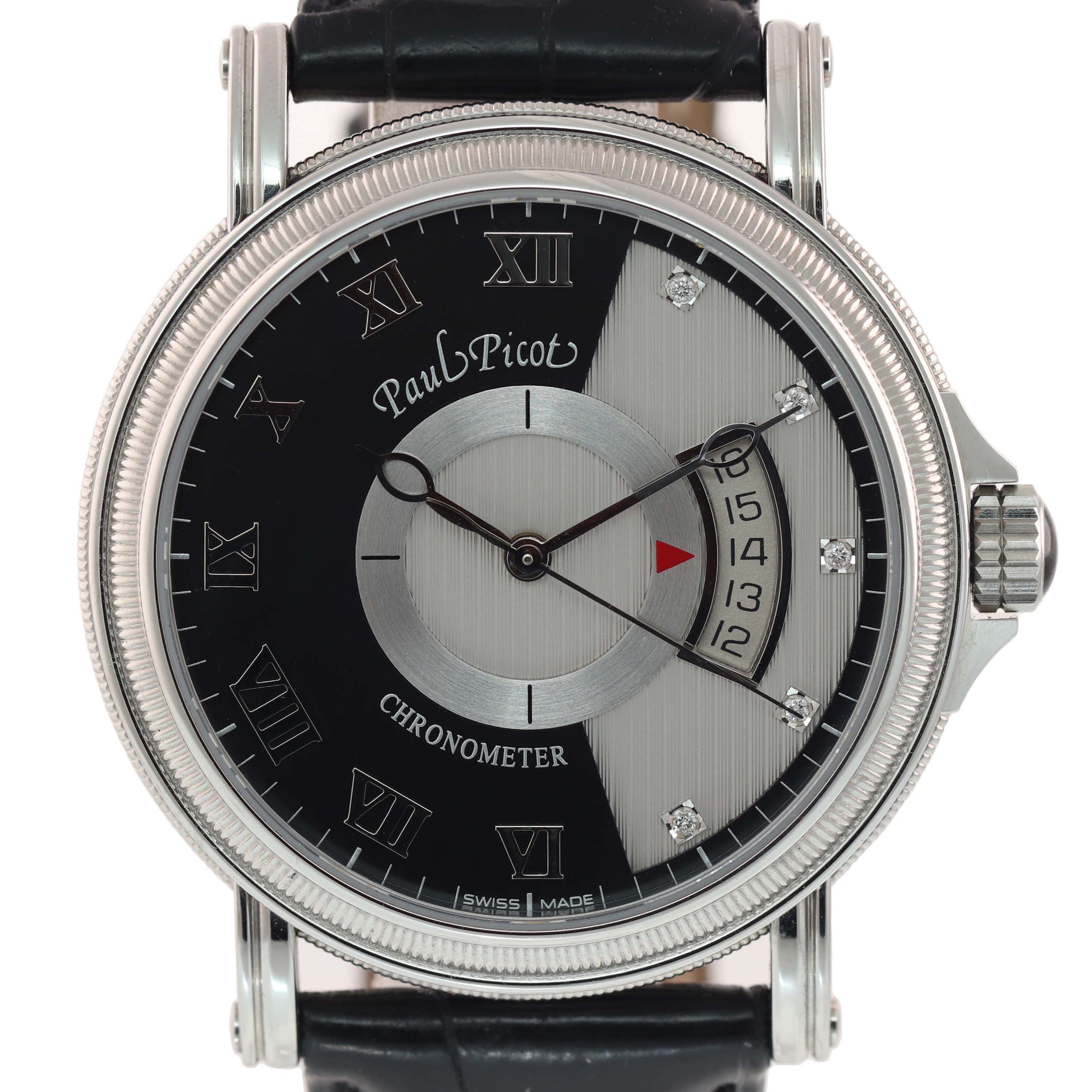 Paul Picot Atelier 3351 SG Steel Black Roman Diamond Date Automatic Watch