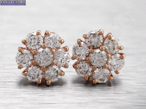 Lovely Ladies Estate 14K Rose Gold 2.41ctw Diamond Cluster Stud Earrings