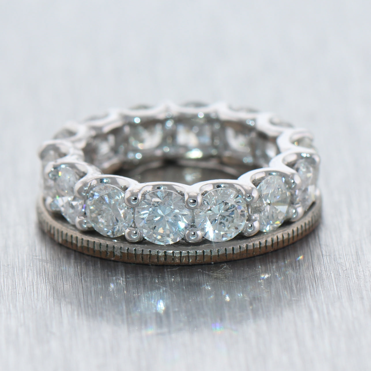 Modern 14k White Gold 5.60ctw Diamond Eternity Wedding Band Ring