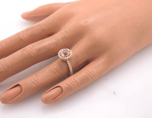 Ladies 14K Rose Gold 1.86ct Oval Cut Pink Sapphire Diamond Halo Engagement Ring