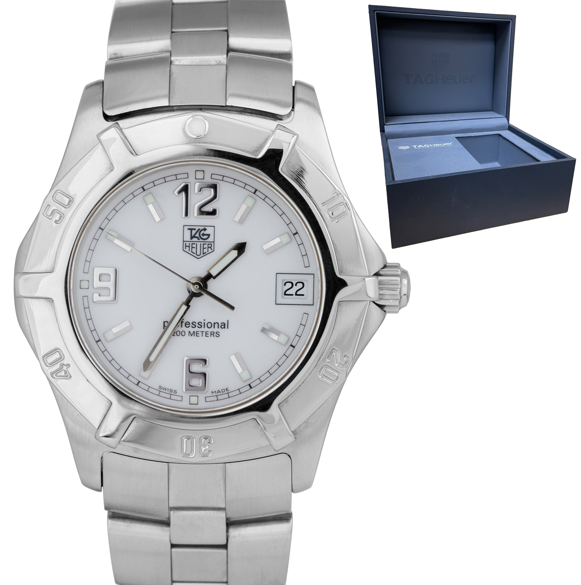 TAG Heuer Professional 2000 White Stainless Steel 39mm Quartz Date Watch WN1111