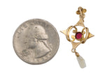 Ladies Antique Victorian 10K Yellow Gold 0.17ct Garnet Pearl Lavaliere Pendant