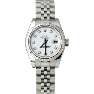Ladies Rolex DateJust 26mm White Diamond 18K Gold Steel Jubilee Watch 179174