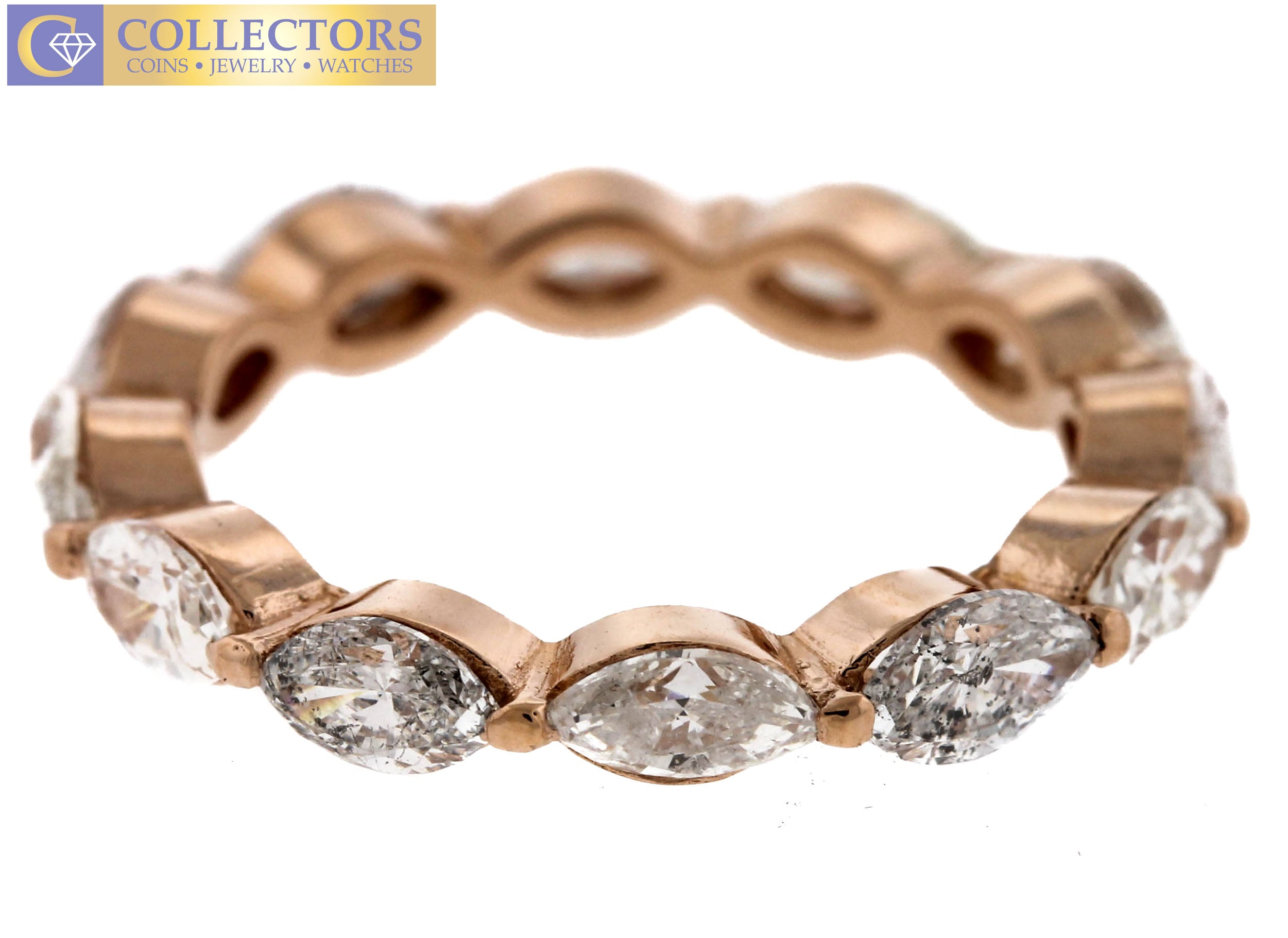 Ladies Estate 14K Rose Gold 1.83ctw Marquise Diamond Wedding Band Eternity Ring