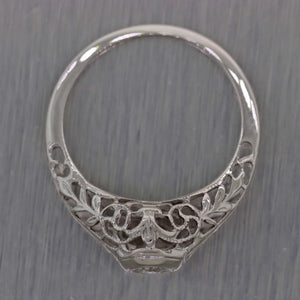 1930's 18k White Gold Filigree Diamond Engagement Ring