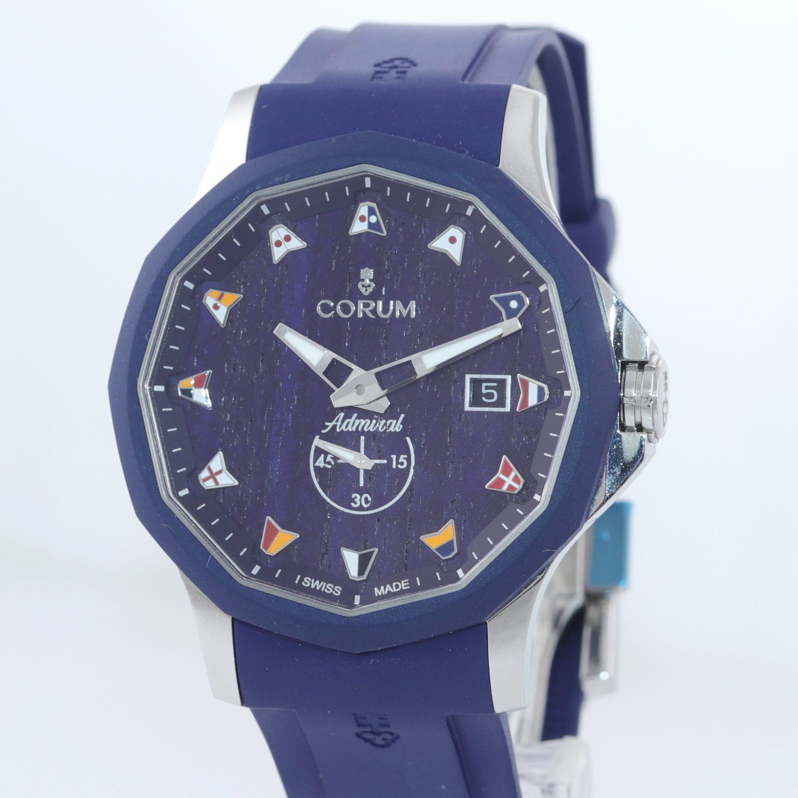 MINT Corum Admiral's Cup Legend 42 Automatic Blue 01.0090 Steel Watch Box Papers