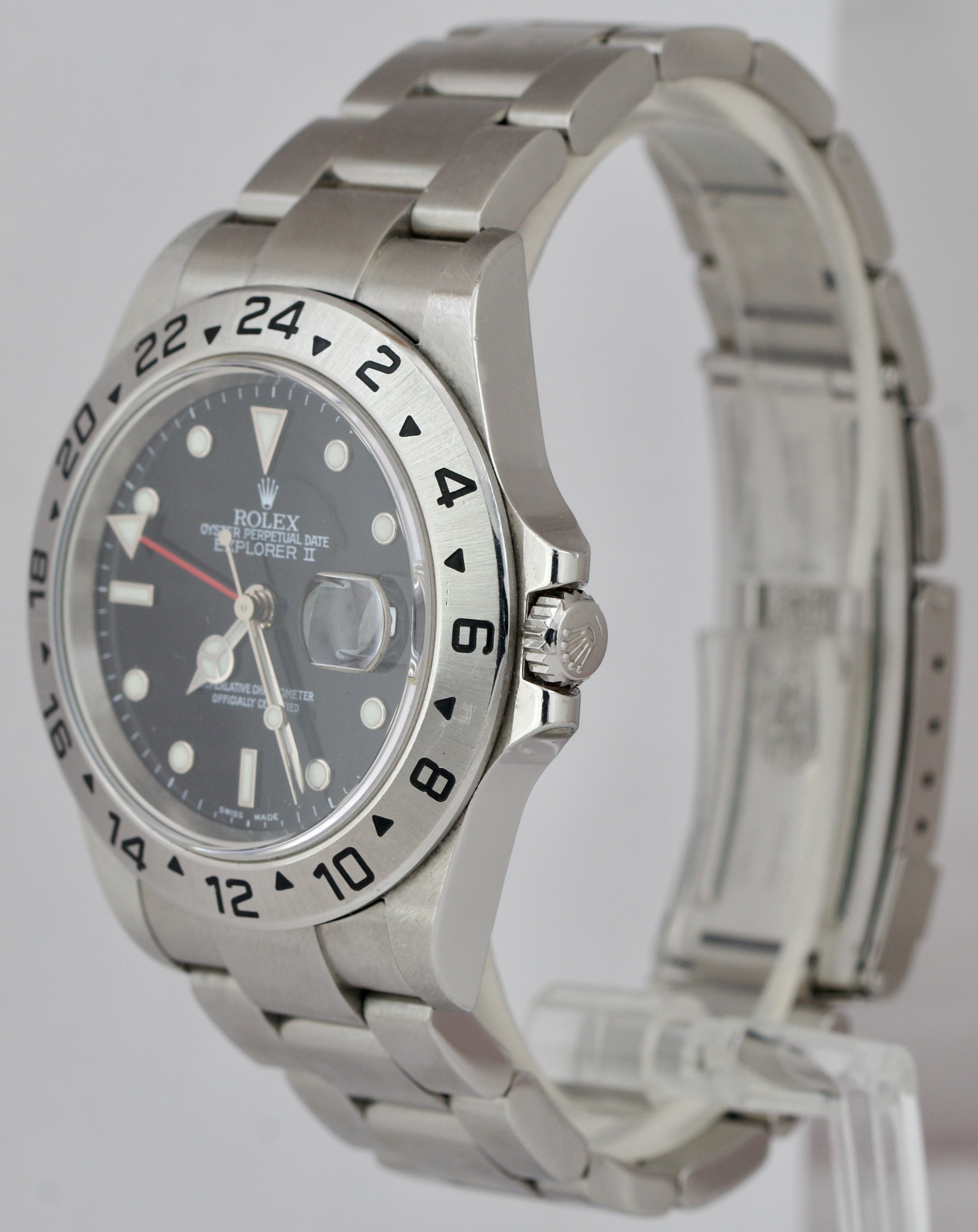 Rolex Explorer II Stainless Steel Black NO-HOLES CASE 40mm GMT Date Watch 16570