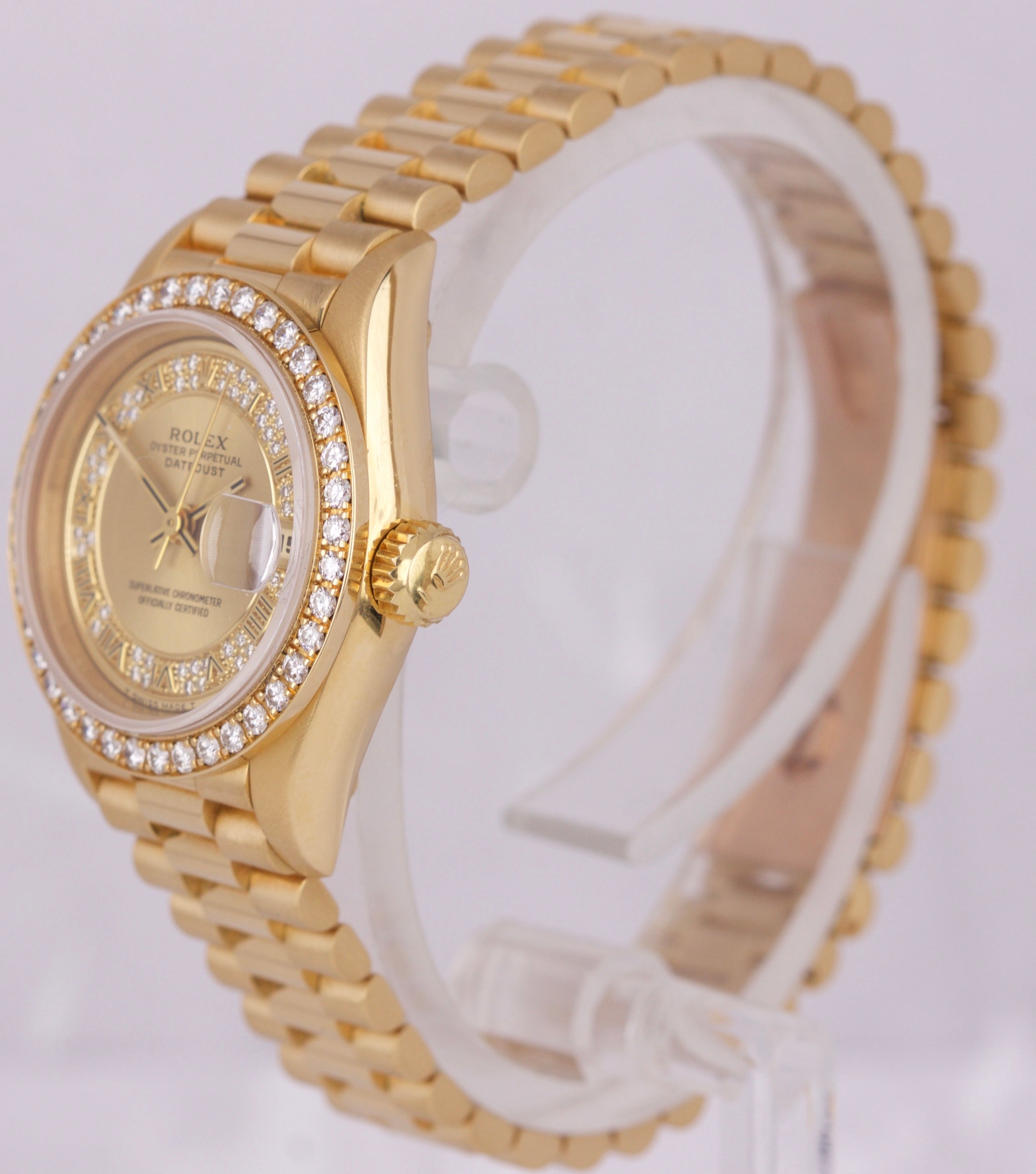 Rolex DateJust President 'Crown Collection' 26mm Diamond Yellow Gold Watch 69138