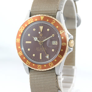 VINTAGE Rolex GMT-Master 1675 Two-Tone Root BEER Gold Steel Nipple Watch