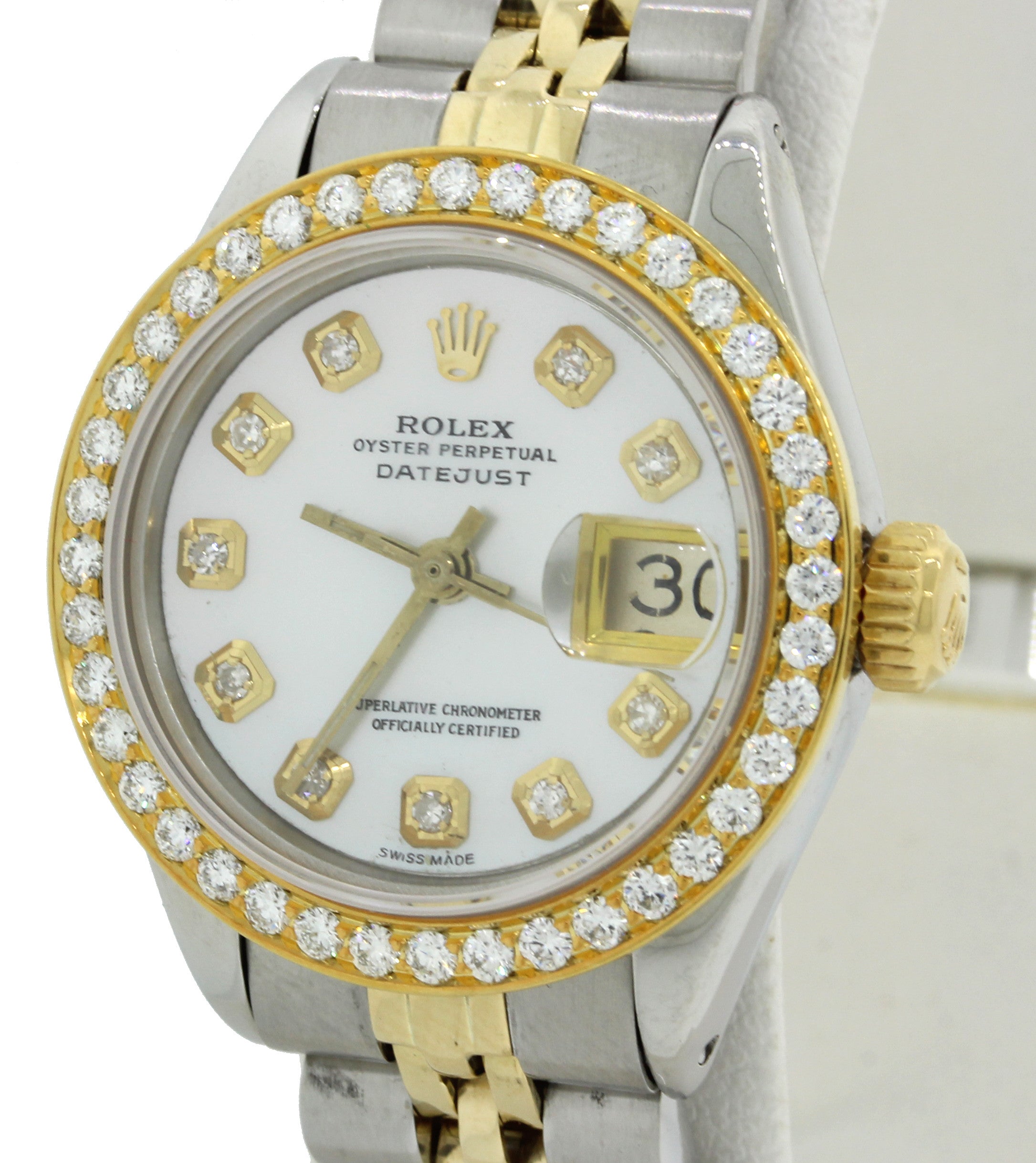 DIAMONDS Ladies Rolex DateJust 26mm 6917 Two Tone 18k Gold MOP Watch