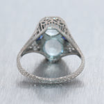1920's Antique Art Deco Platinum 2.60ctw Aquamarine & Sapphire Filigree Ring
