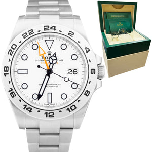 2020 Rolex Explorer II White Orange Stainless 42mm GMT Date Watch 216570 B+P
