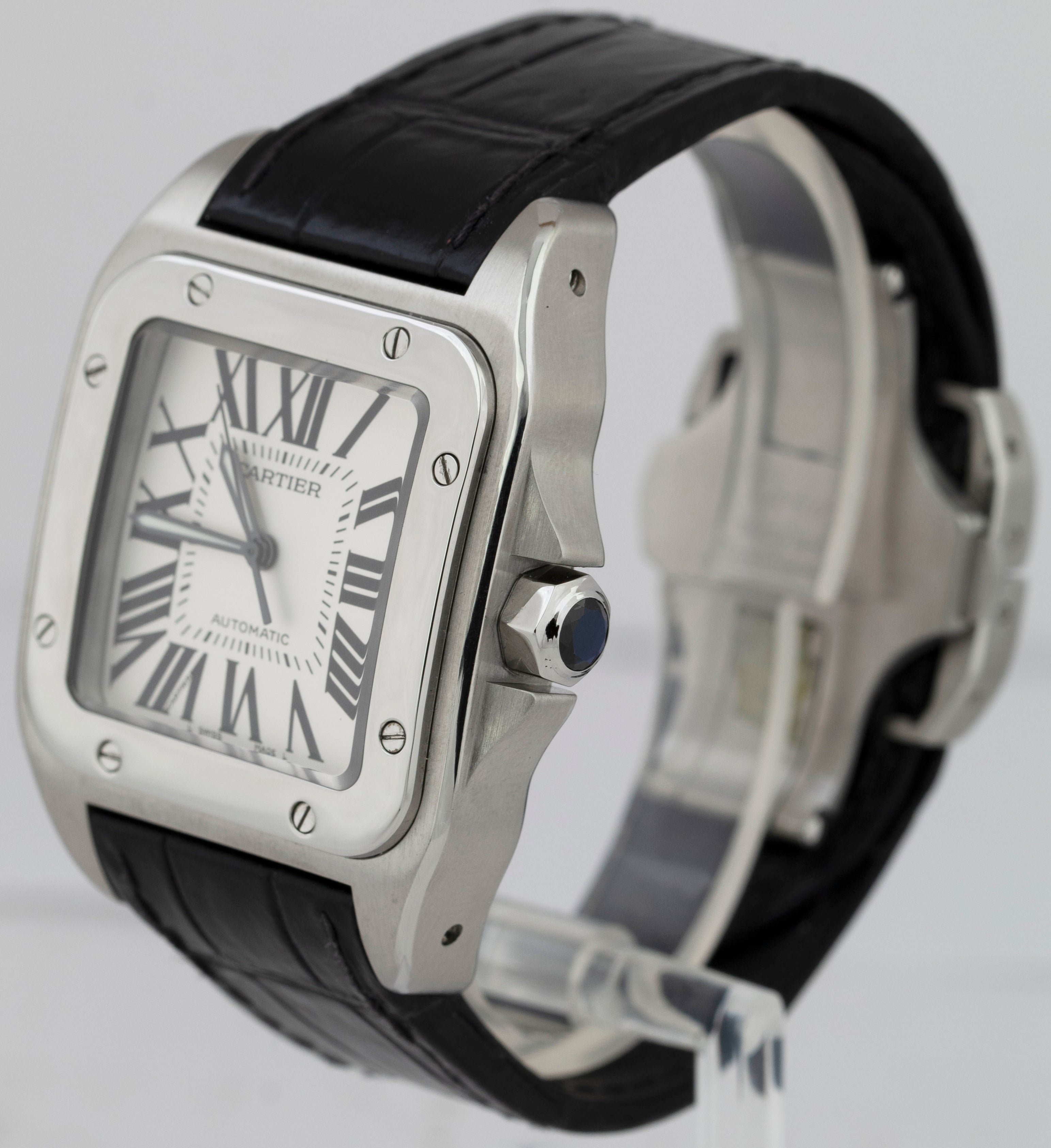 Cartier Santos 100 XL 38mm Stainless Steel White Roman Watch 2656 / W20073X8