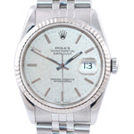 MINT Rolex DateJust 36mm 16234 Steel Silver Linen Jubilee 18k Fluted Bezel Watch