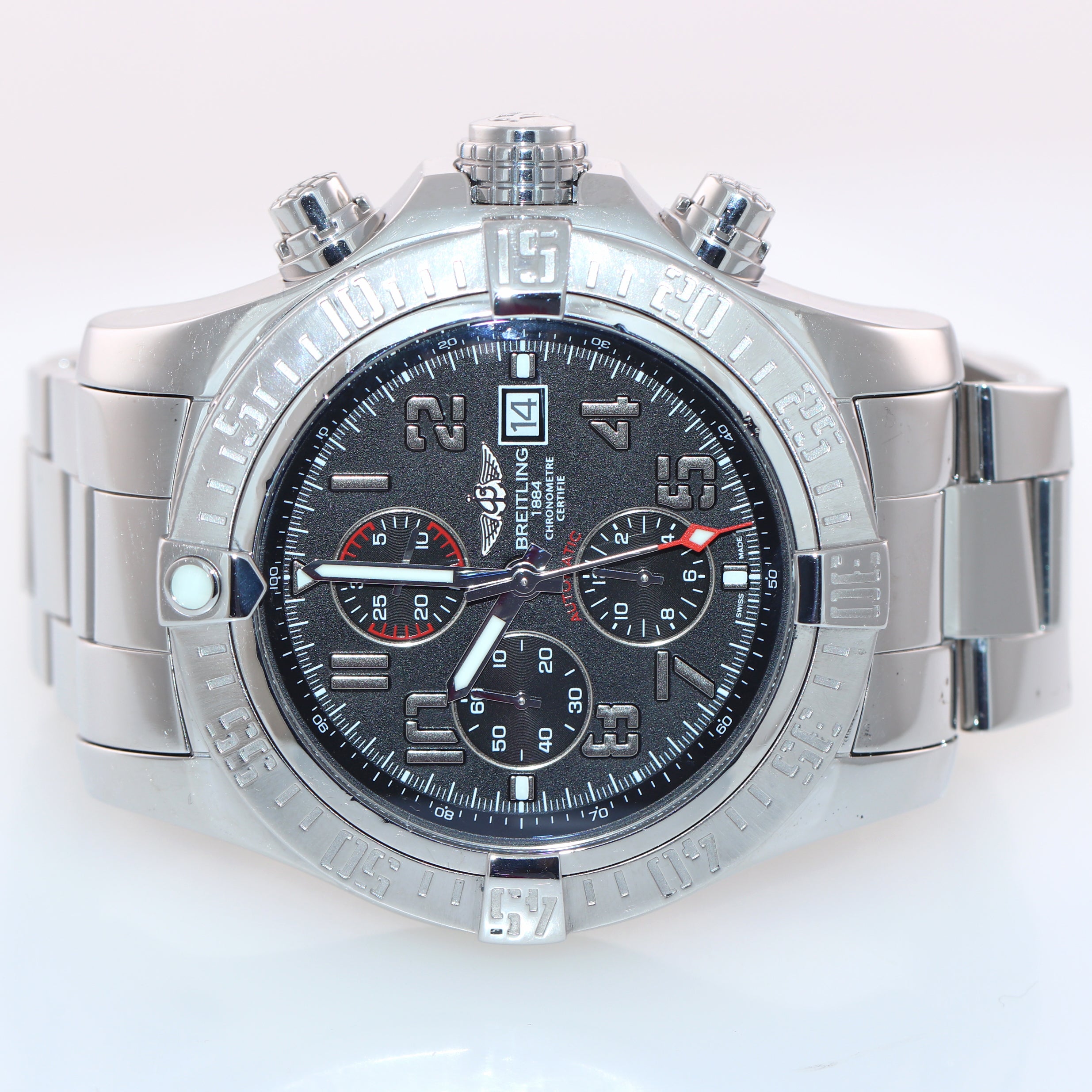 2018 PAPERS Breitling Super Avenger II Chronograph Black Steel A13371 48mm Watch
