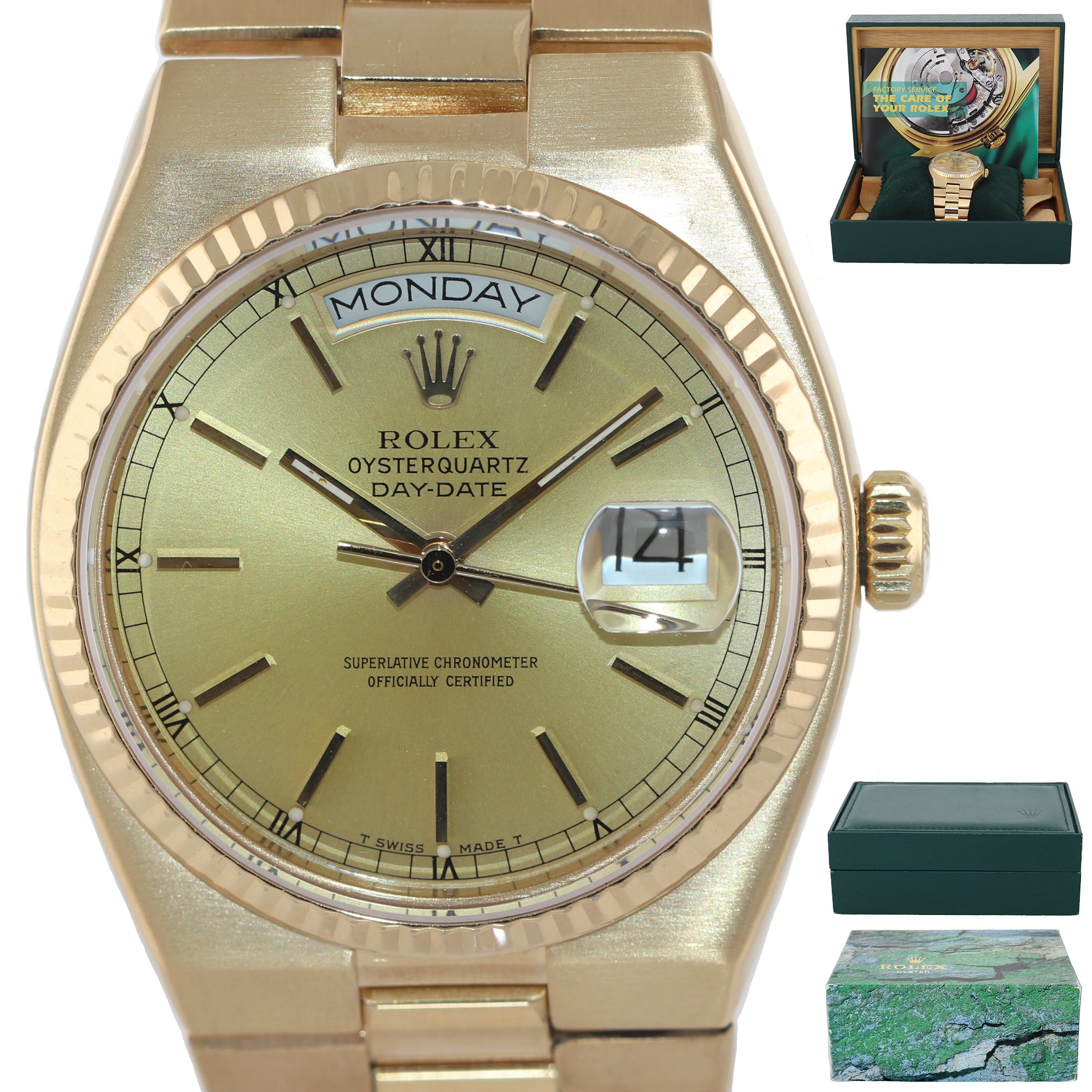 Rolex OysterQuartz Day Date President 19018 Solid 18k Yellow Gold Champagne Watc