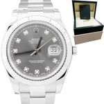 Rolex DateJust II 41mm Rhodium DIAMOND 41mm Fluted Oyster Steel Watch 116334