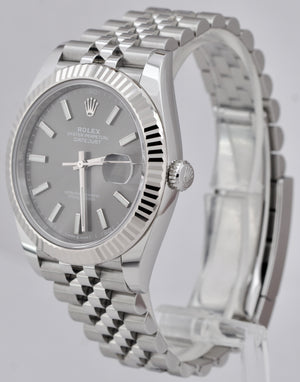 2021 Rolex DateJust 41 Rhodium Slate Fluted Stainless Jubilee Watch 126334 B+P