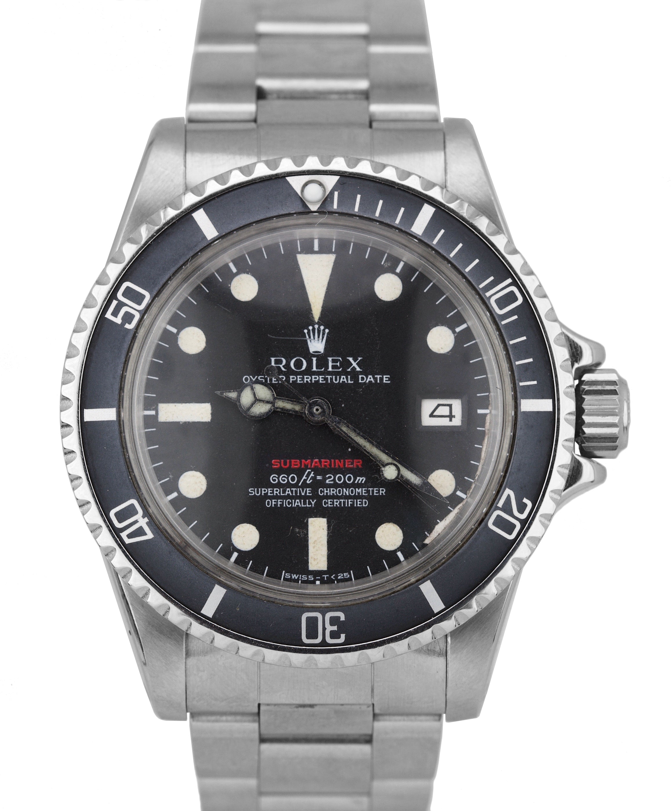 Vintage 1970 Rolex Submariner RED 1680 Mark IV 2.7x Feet First Matte Steel Watch
