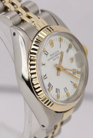 Ladies Rolex Date 26mm 6917 Two-Tone Gold Steel White Roman Watch DateJust 69173
