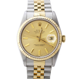 UNPOLISHED Rolex DateJust 36mm 18K Gold Steel Champagne Automatic Watch 16233 BP