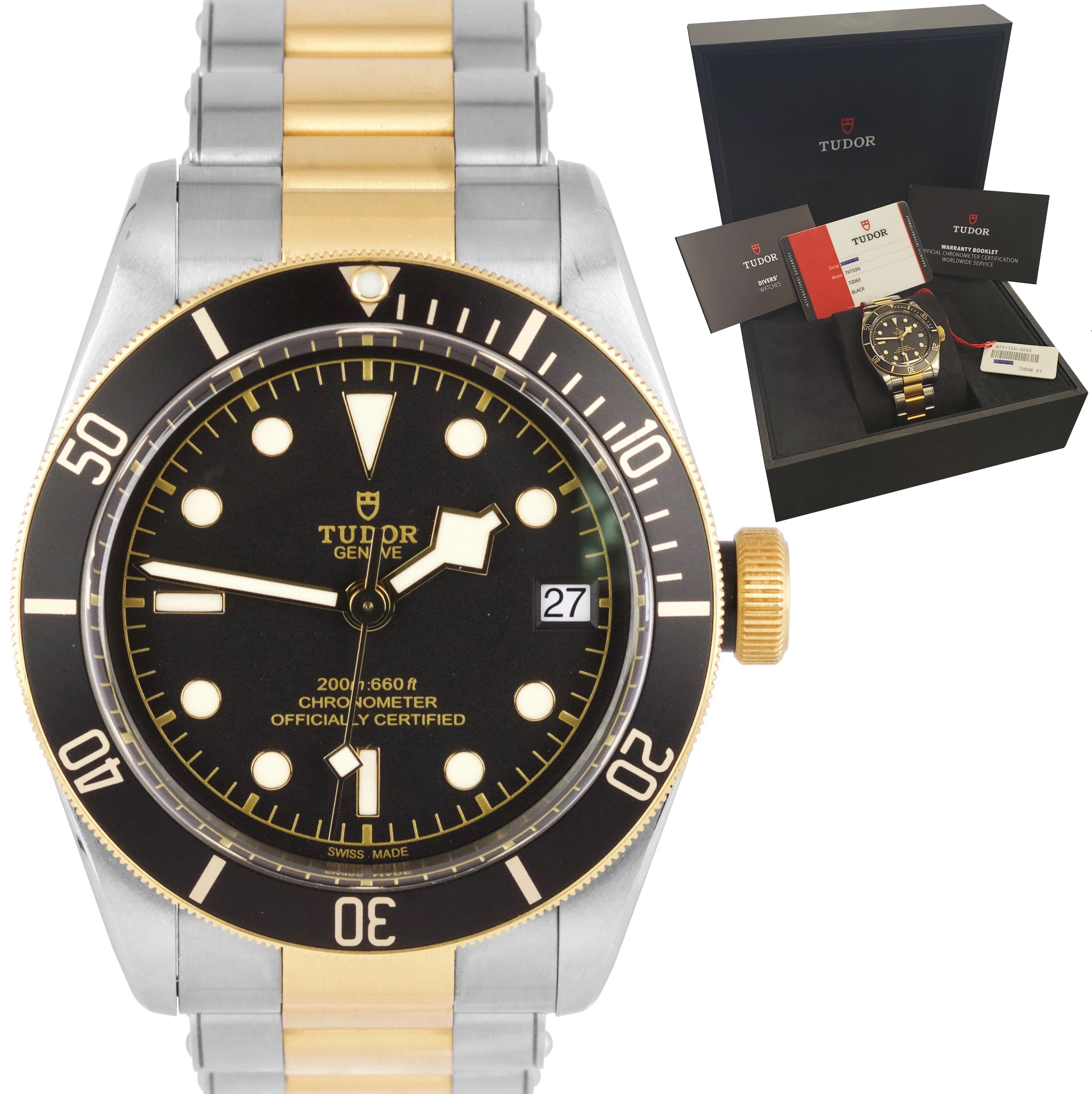 2019 Tudor Black Bay Heritage Two-Tone Stainless Black 41mm Watch 79733N B+P SET