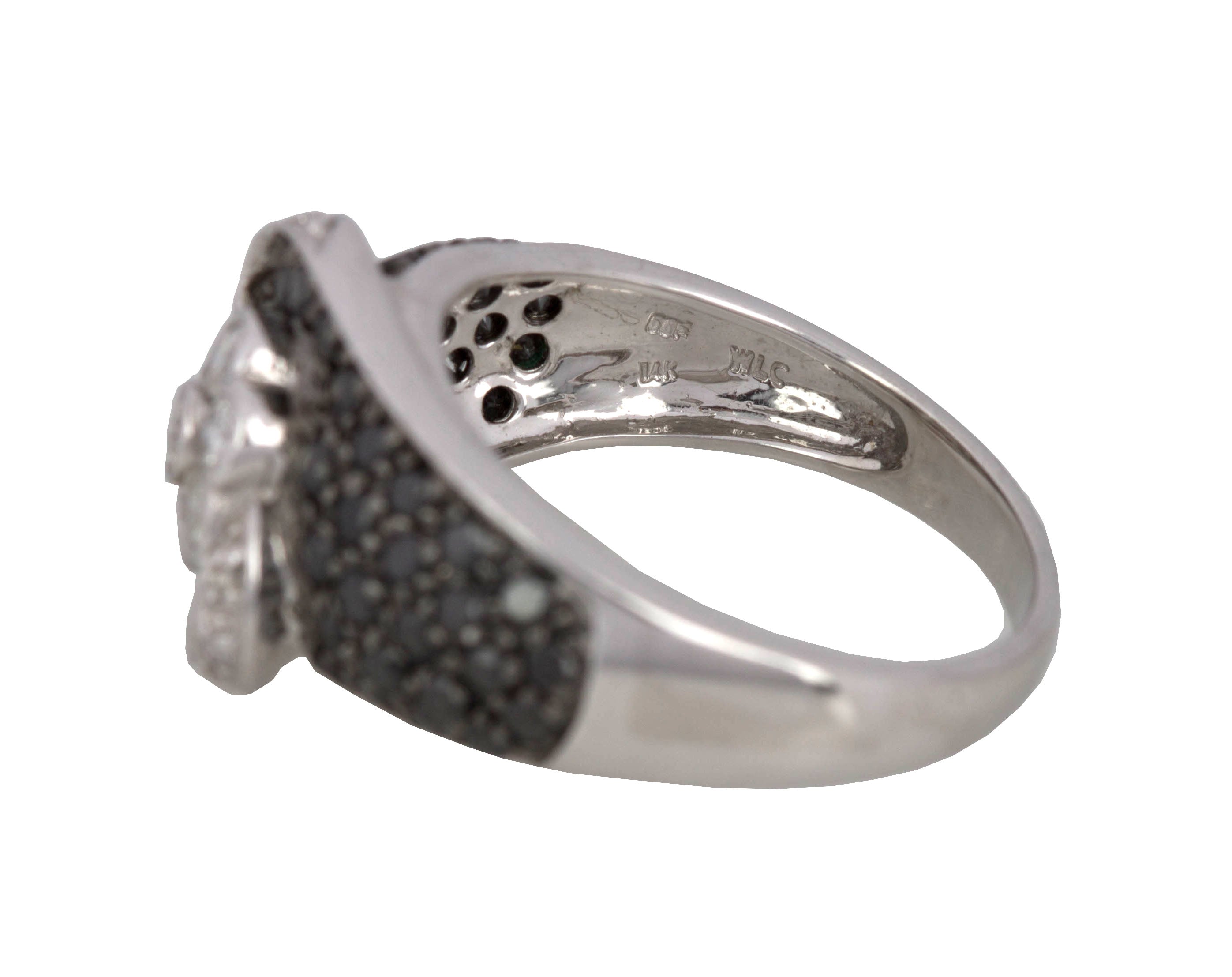 Women's Modern 14K White Gold 1.32ctw Black Diamond Floral Cocktail Ring