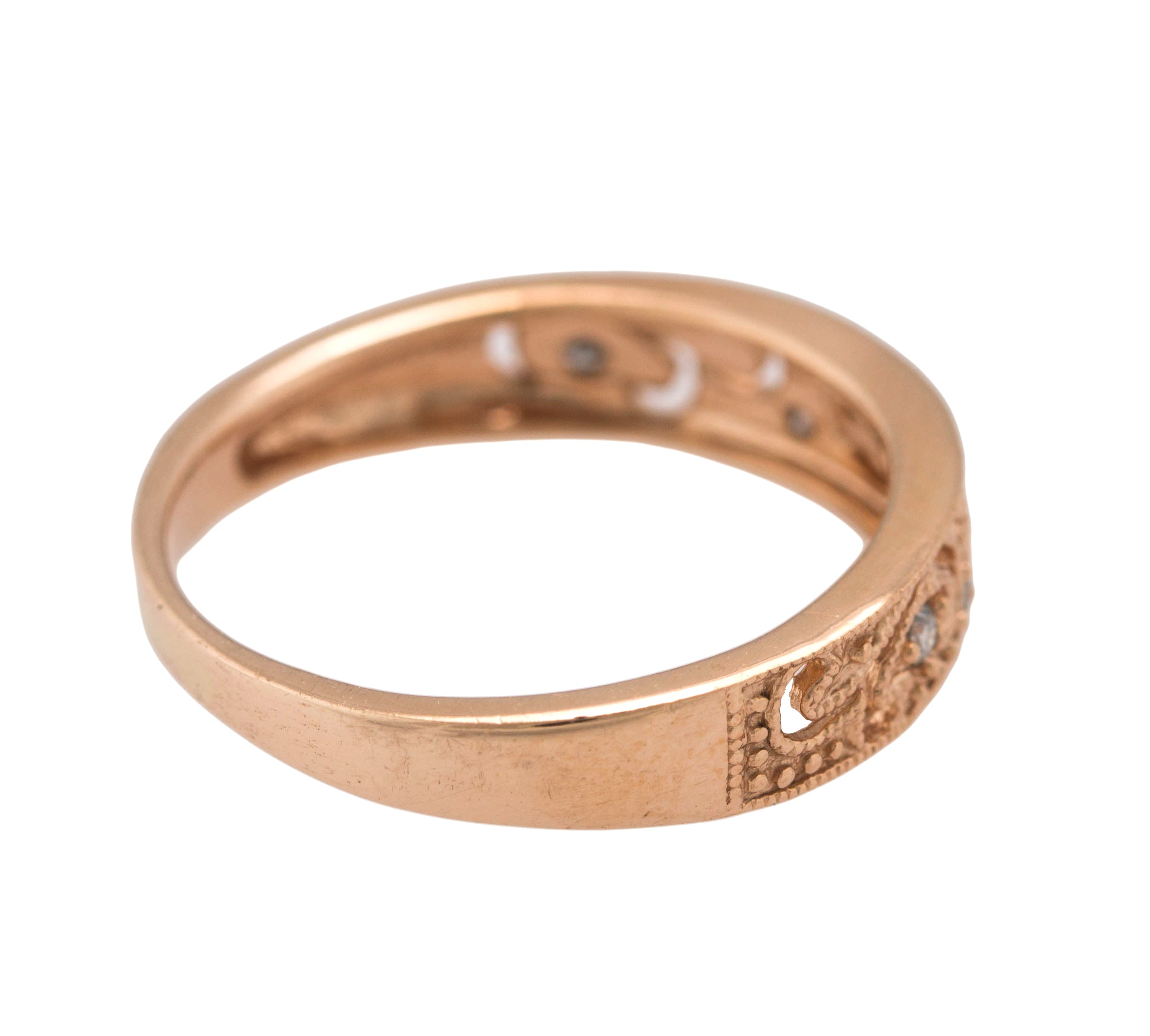 Lovely Ladies Vintage Art Deco 10K Rose Gold 0.04ctw Diamond Milgrain Band Ring