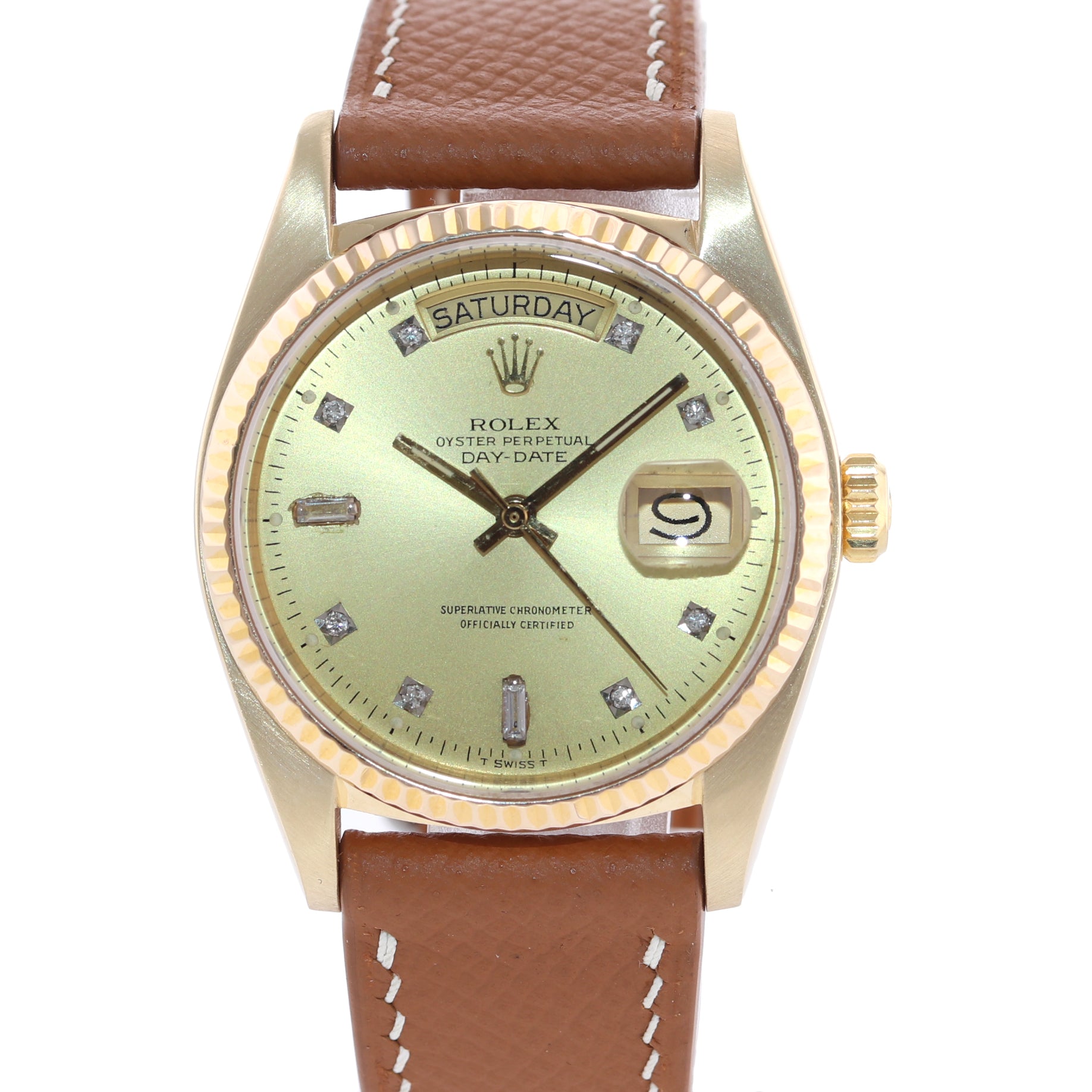 Rolex President Day Date 18038 Yellow Gold Champagne Diamond Quickset Watch