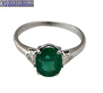 Ladies Vintage 14K White Gold 1.68ctw Oval Cut Emerald Diamond Cocktail Ring