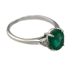 Ladies Vintage 14K White Gold 1.68ctw Oval Cut Emerald Diamond Cocktail Ring