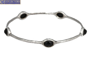 Ippolita 925 Sterling Silver Hammered Onyx Gemstone Wonderland Bangle Bracelet