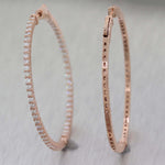 Modern Thin 14k Rose Gold 2.36ctw Diamond In & Out Hoops