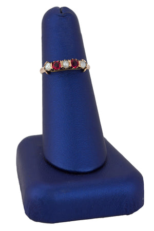 Women's Antique Victorian 14K Rose Gold Pink Rhodolite Pearl Gemstone Band Ring