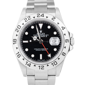 NO-HOLES CASE Rolex Explorer II Stainless Steel Black 40mm GMT Date Watch 16570