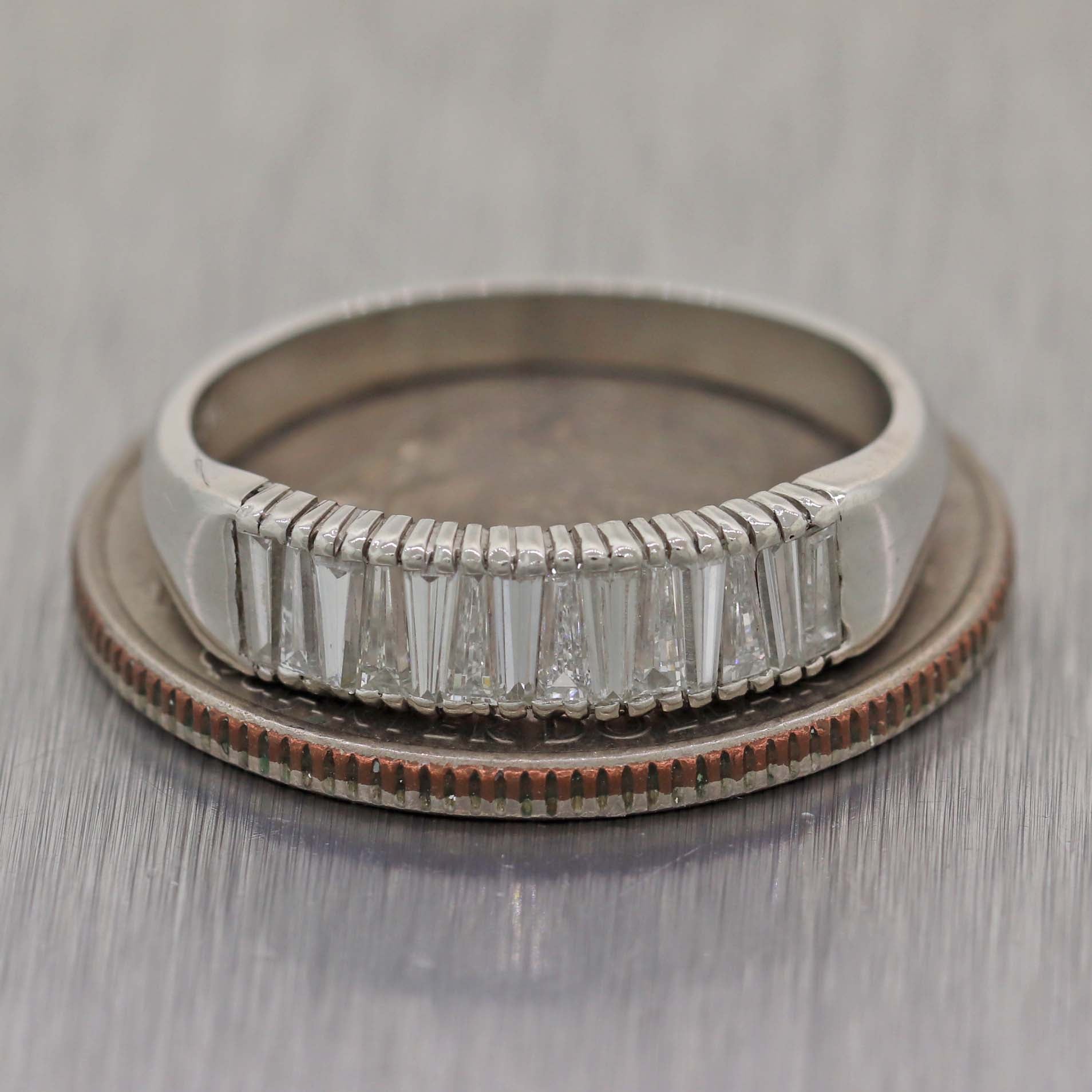 1930's Antique Art Deco Platinum Tapered Baguette 1ctw Diamond Wedding Band Ring