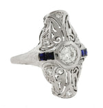 Ladies Antique Art Deco 18K White Gold 0.41ctw Diamond Sapphire Cocktail Ring