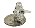 Ladies Antique Art Deco 18K White Gold 0.41ctw Diamond Sapphire Cocktail Ring